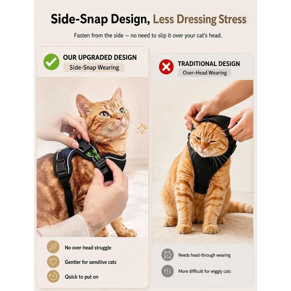 Halypet Cat Harness and Leash Set, Escape Proof, Black - Size Medium